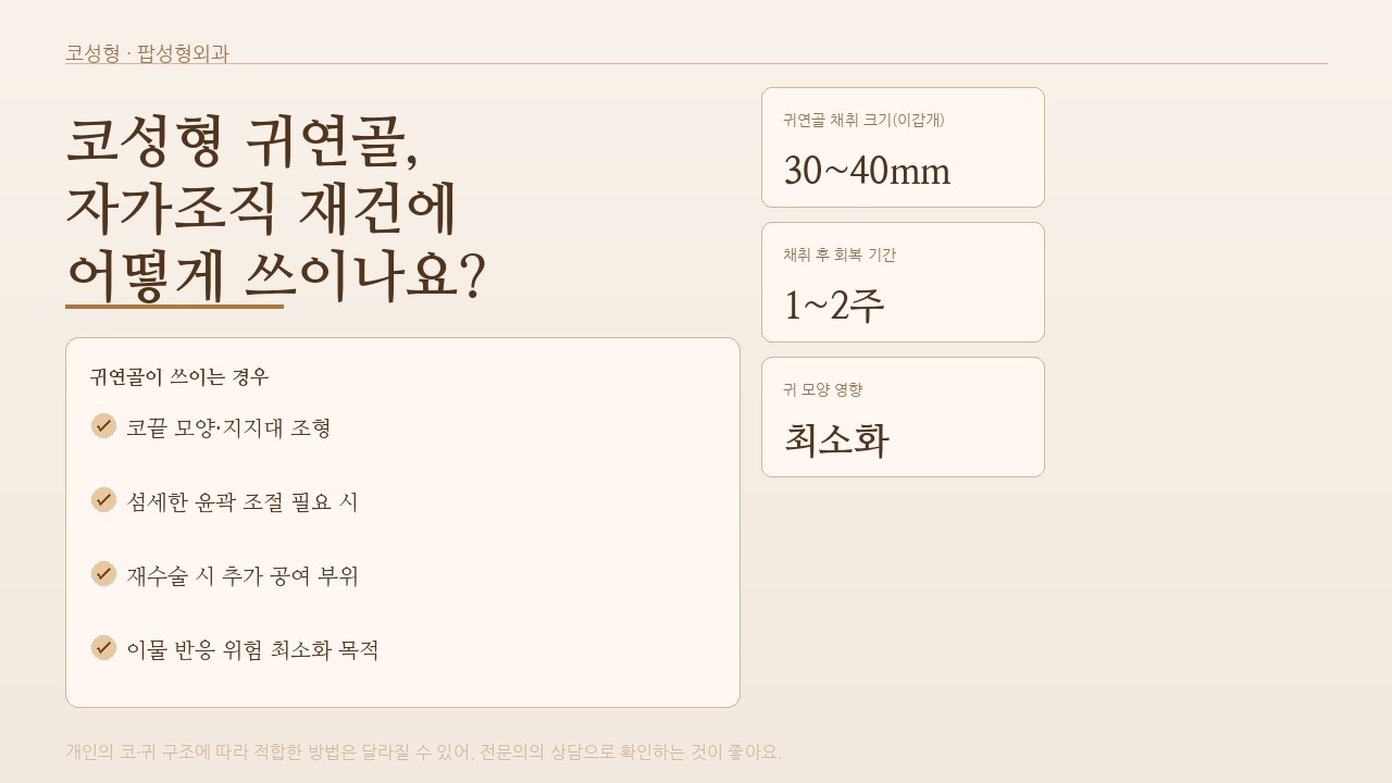 코성형 귀연골, 자가조직 재건에 어떻게 쓰이나요?
