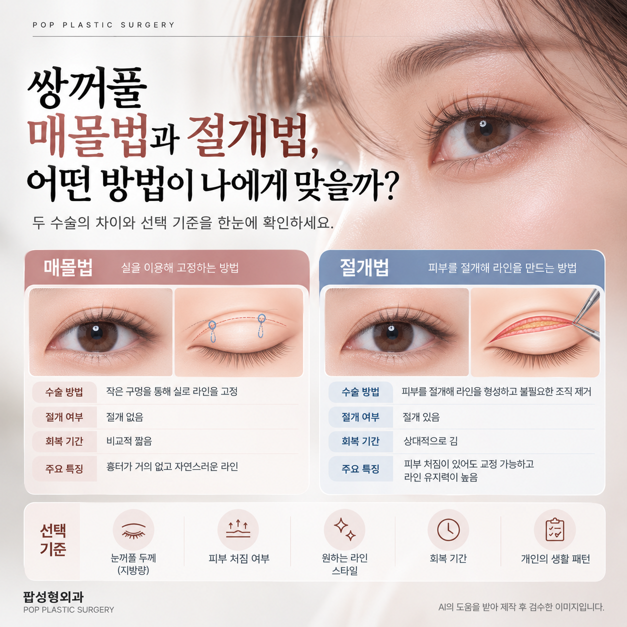 쌍꺼풀 매몰법 vs 절개법, 결정 전에 꼭 확인해야 할 것들