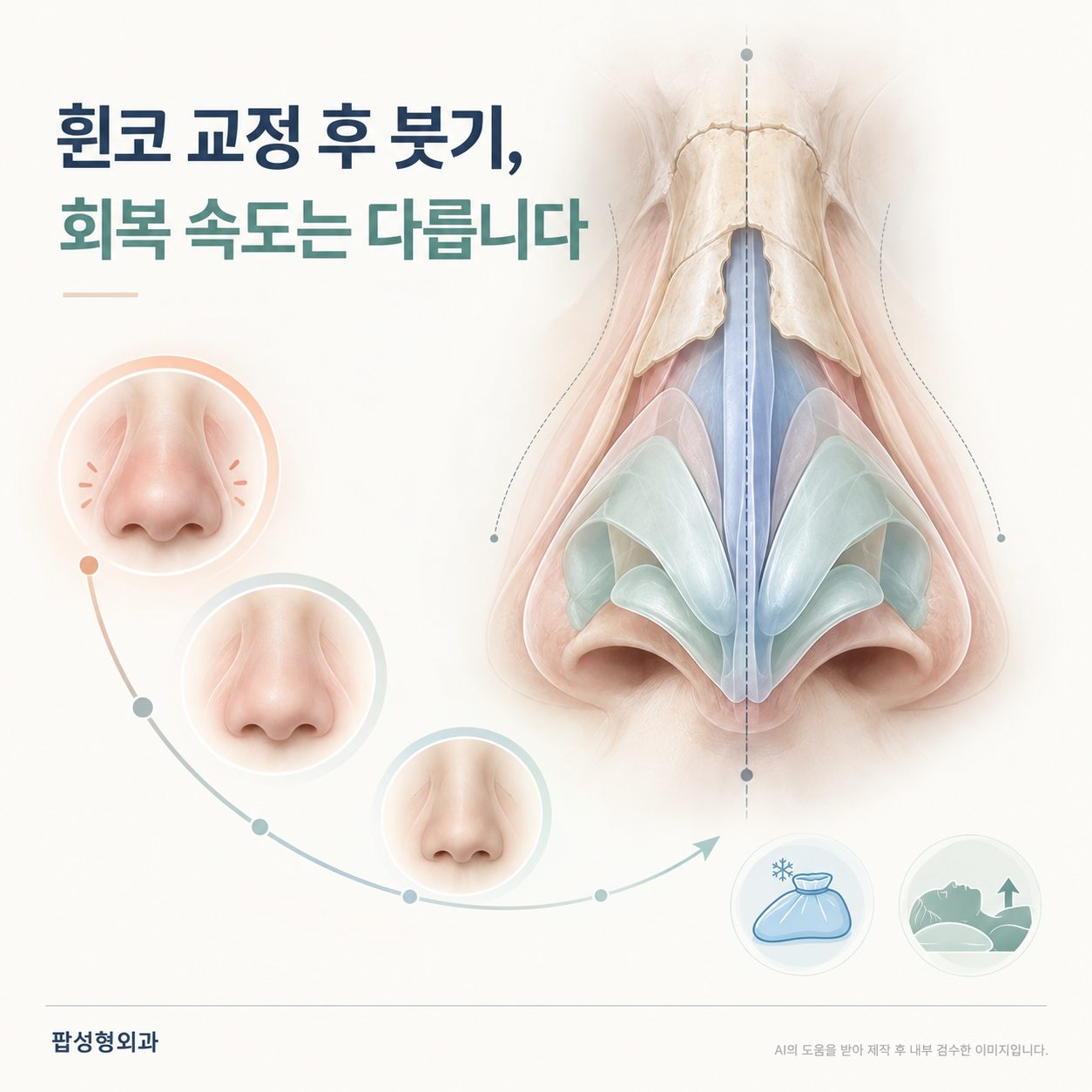 휜코 교정 수술 후 붓기가 완전히 빠지는 데 얼마나 걸리나요?