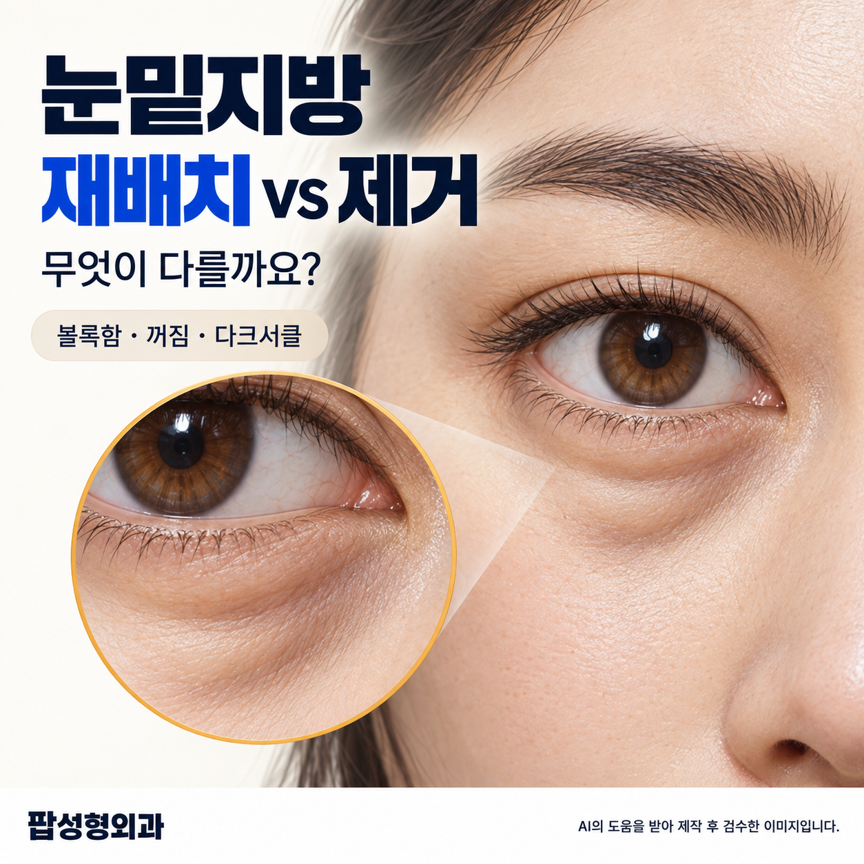 눈밑지방재배치 vs 눈밑지방제거, 다크서클 유형별로 답이 달라요