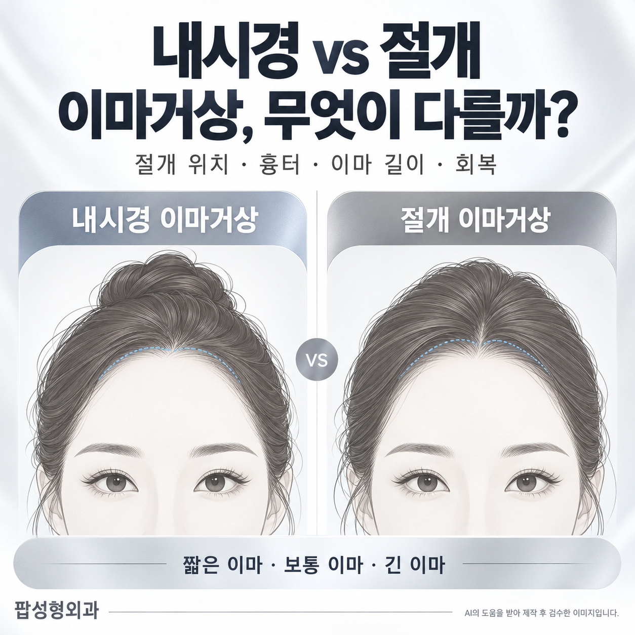 내시경 이마거상, 절개 이마거상과 무엇이 다를까? 이마 길이별 선택